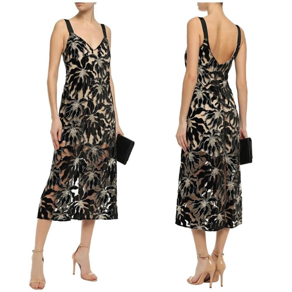 Beaufille Floral Velvet Appliqué Lace Slipdress